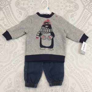 NWT Carter’s Penguin Sweatshirt Jeans, 6 months